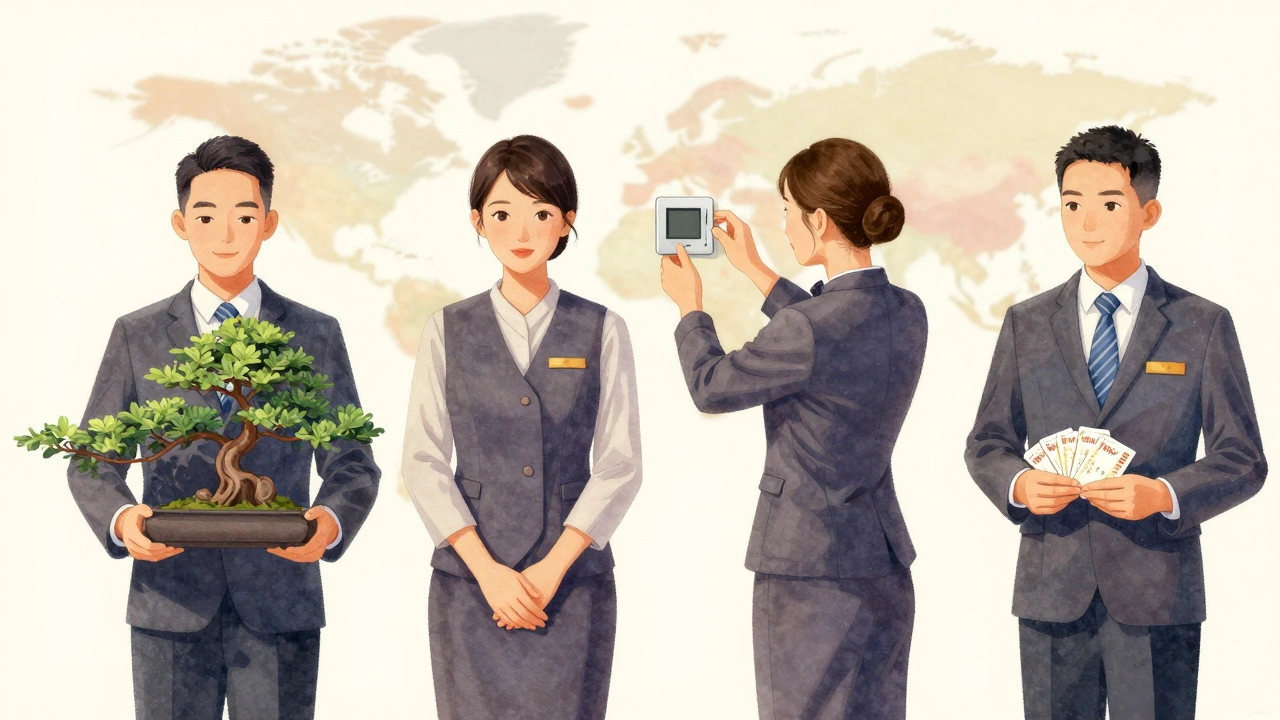 A concierge team anticipating guest needs across global destinations in soft watercolor style.