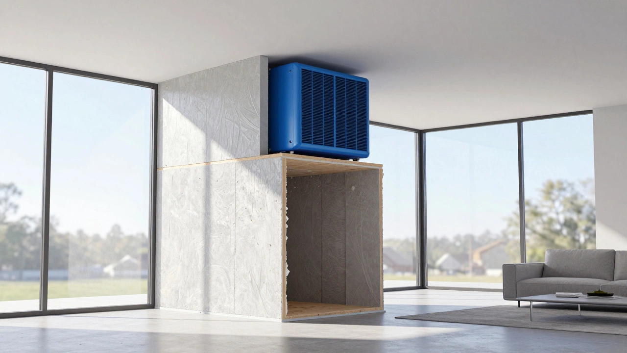 Architectural cutaway of a Passive House showing thick insulation and an energy recovery system.