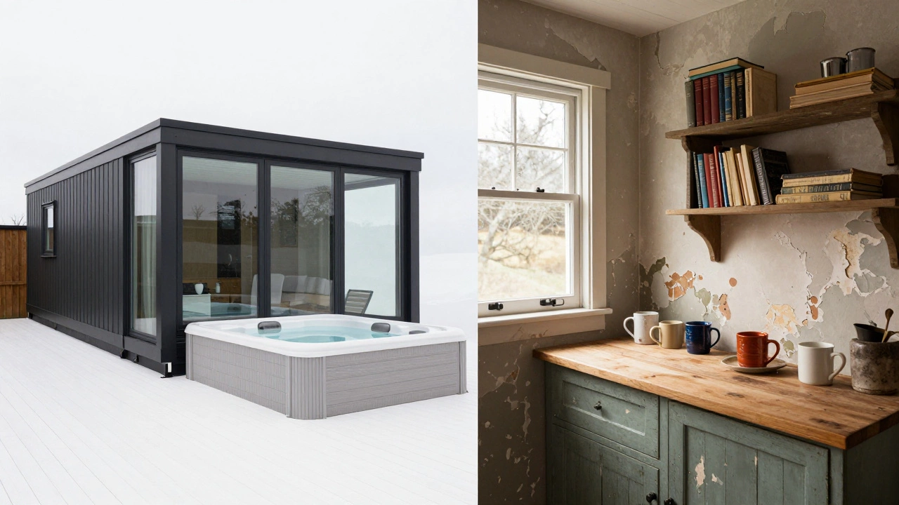 Contrast between sleek modern rental and authentic rustic legacy cottage