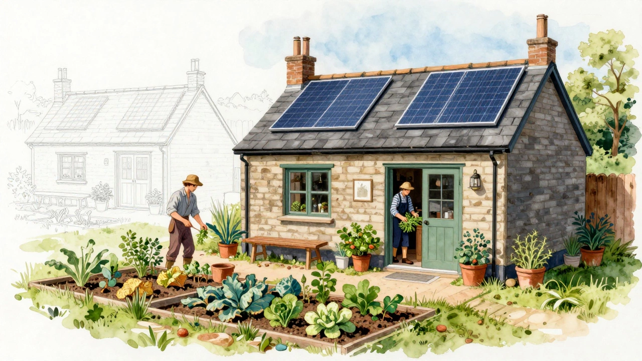 Eco-friendly cottage with vegetable garden and solar panels