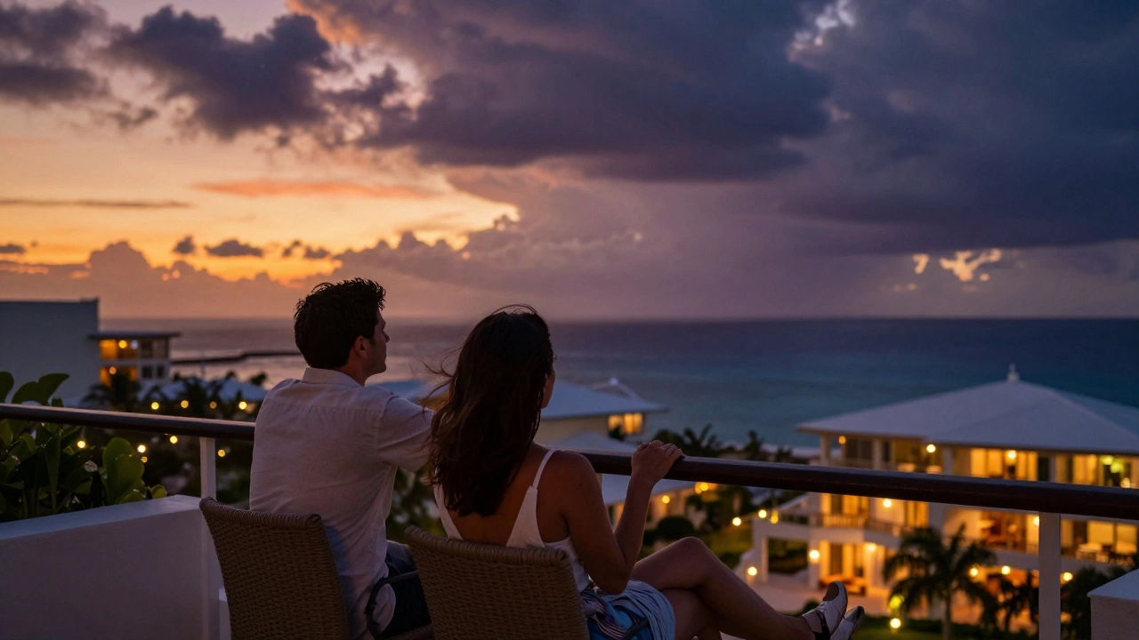 Couple enjoying sunset at Caribbean resort in September