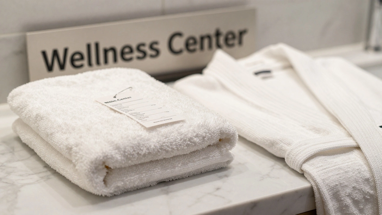 Expensive spa towels and robe on a counter symbolizing hidden fees