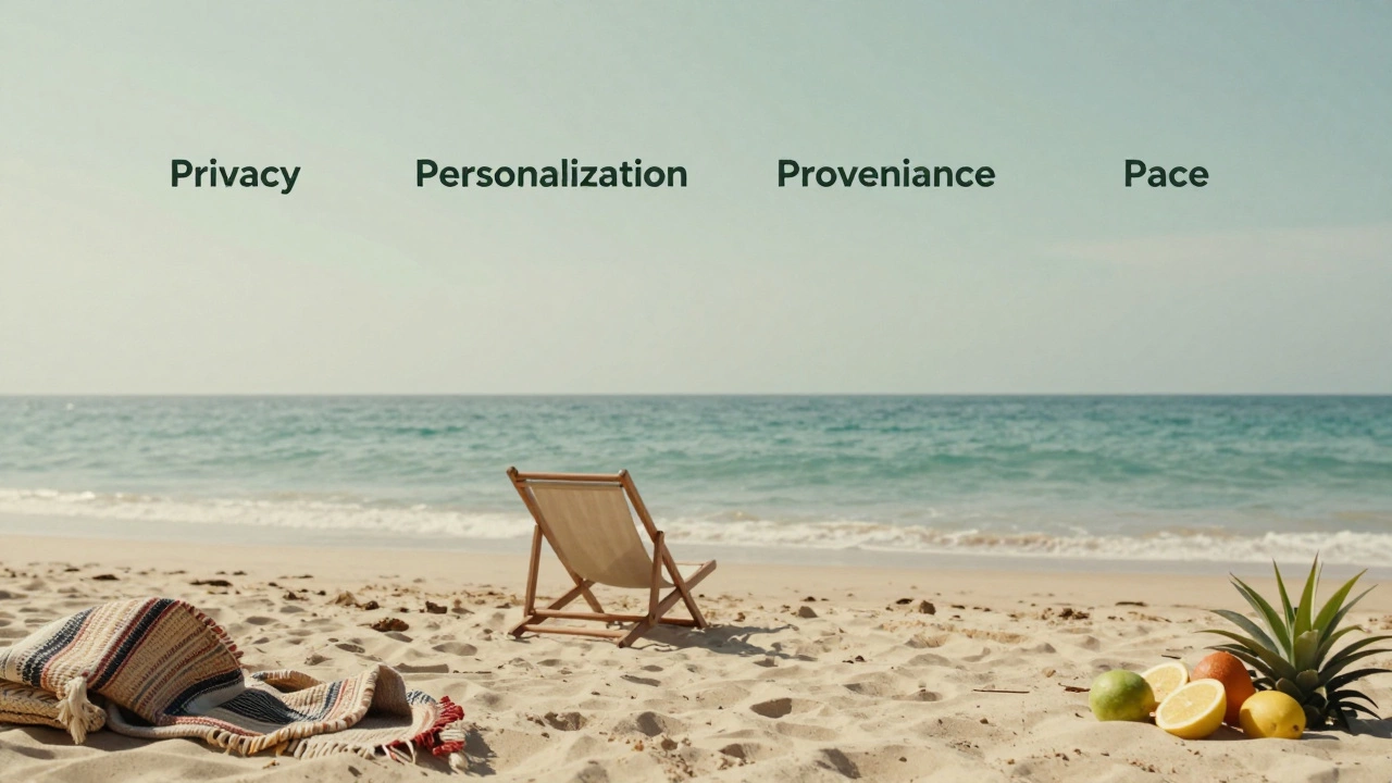 Serene beach scene symbolizing slow luxury travel
