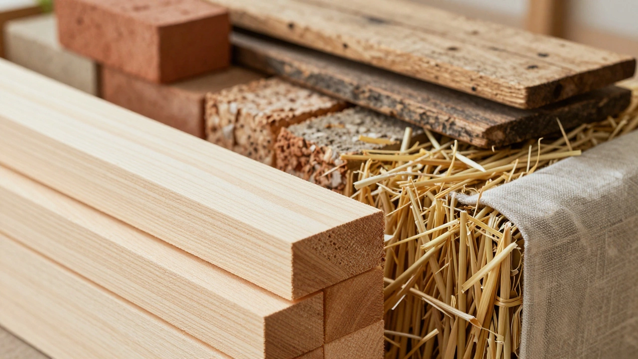 Stacks of cross-laminated timber and straw bales for sustainable cottage construction