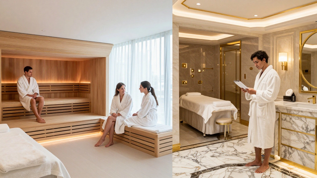 Contrast between free wellness facilities and paid luxury spa areas
