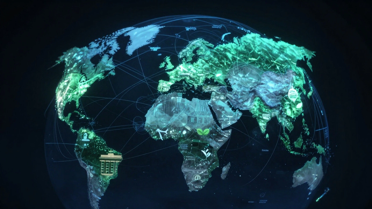 Glowing globe with connected European cities and travel icons